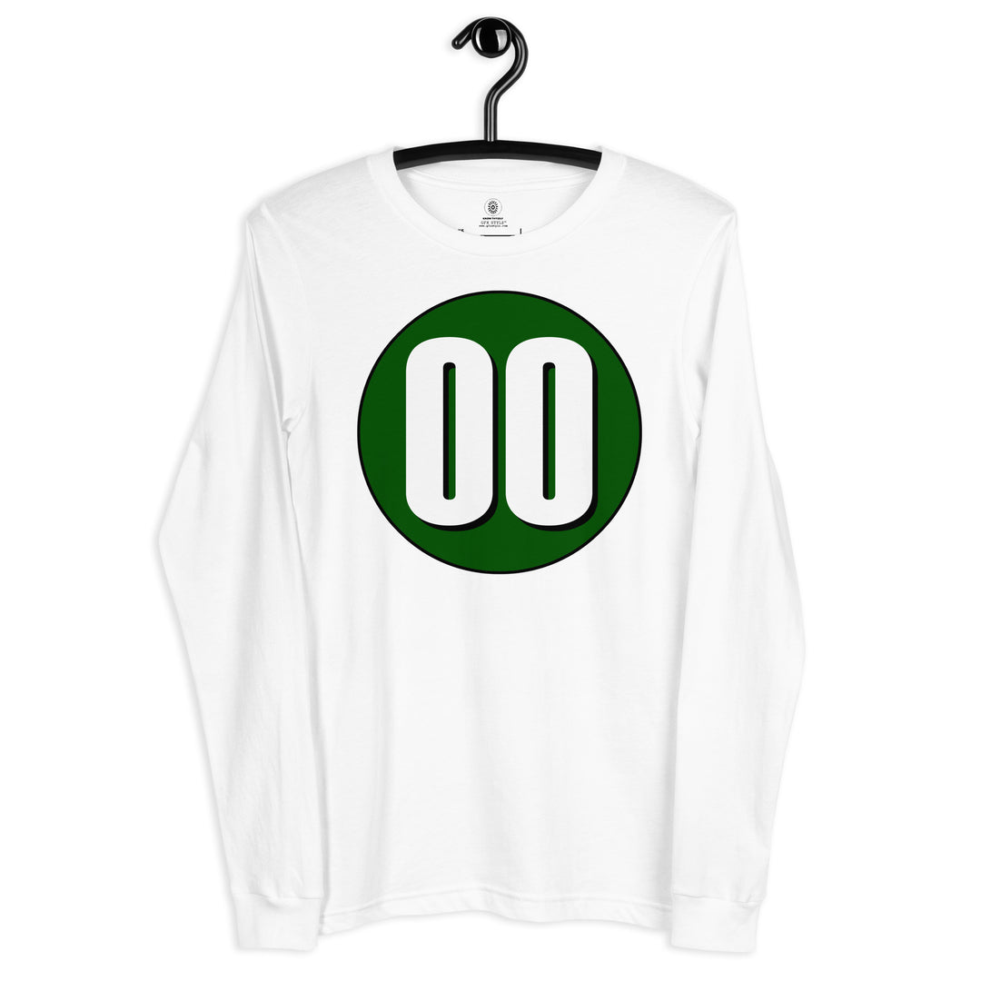 Unisex Long Sleeve Tee: White on Hunter Green 00