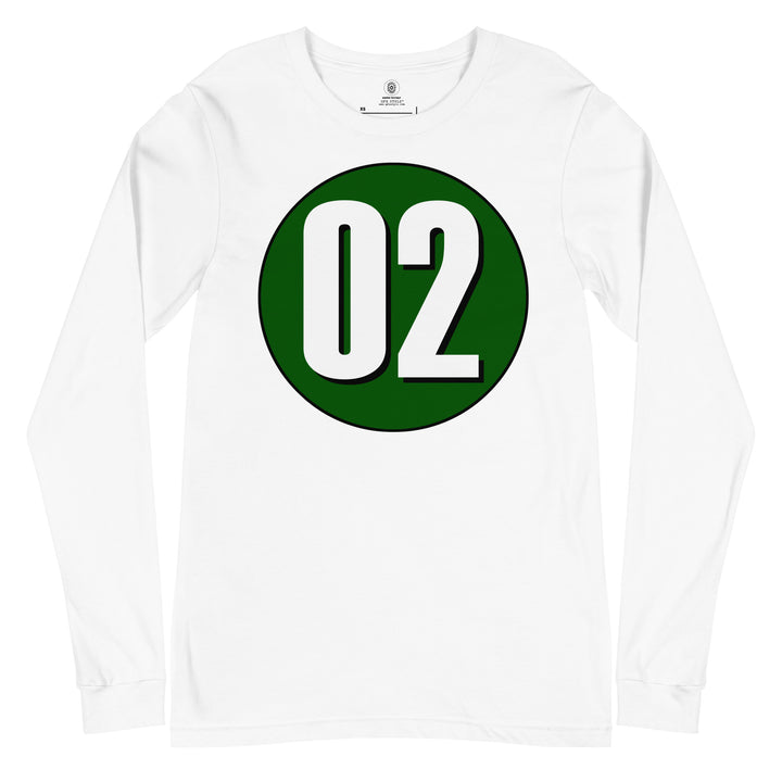 Unisex Long Sleeve Tee: White on Hunter Green 02