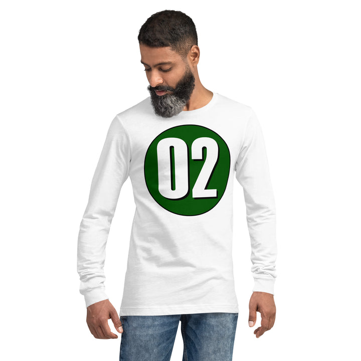 Unisex Long Sleeve Tee: White on Hunter Green 02