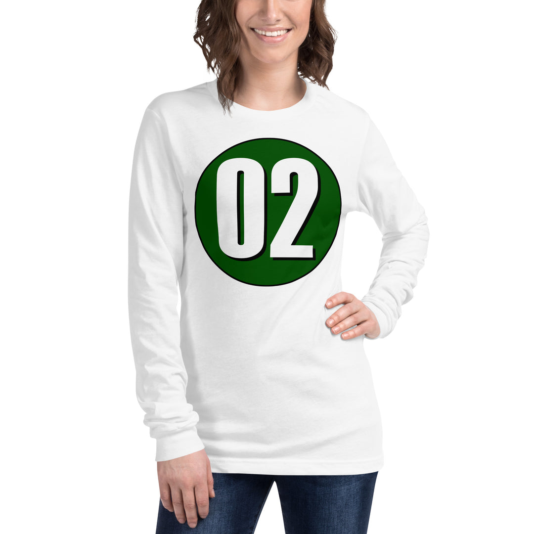 Unisex Long Sleeve Tee: White on Hunter Green 02