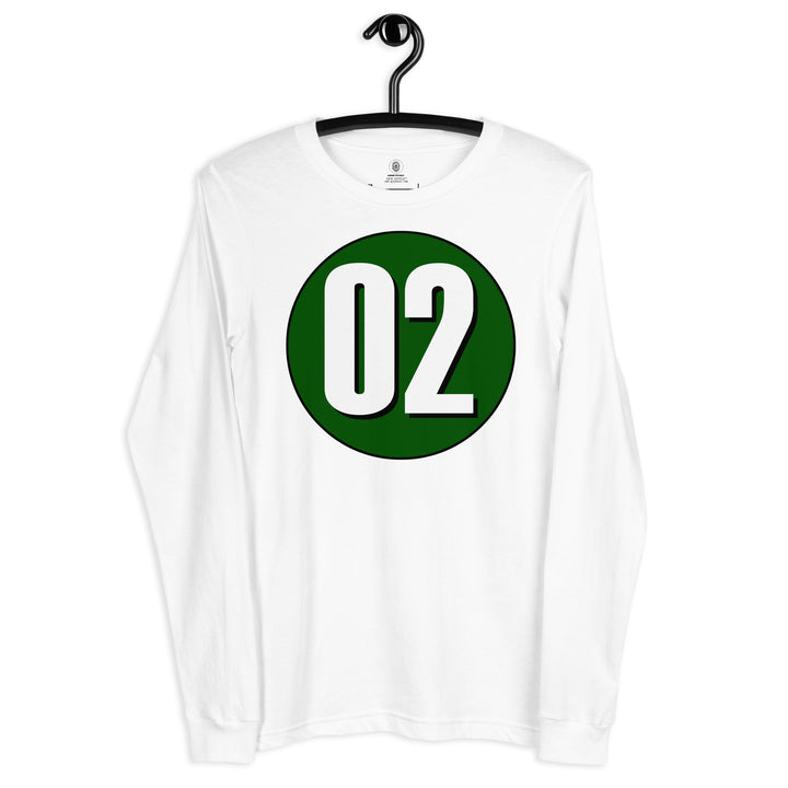 Unisex Long Sleeve Tee: White on Hunter Green 02