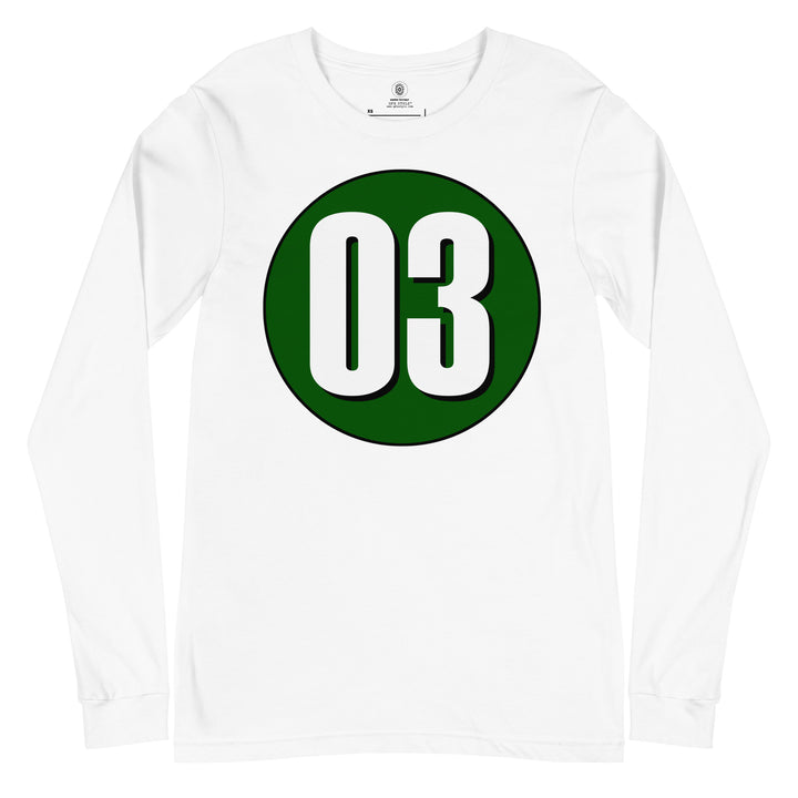 Unisex Long Sleeve Tee: White on Hunter Green 03