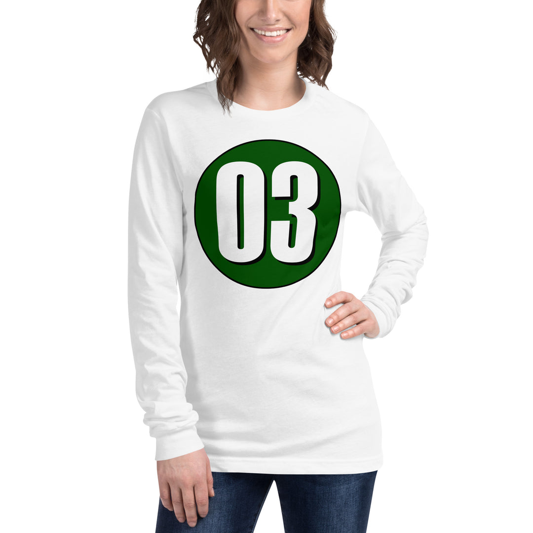 Unisex Long Sleeve Tee: White on Hunter Green 03