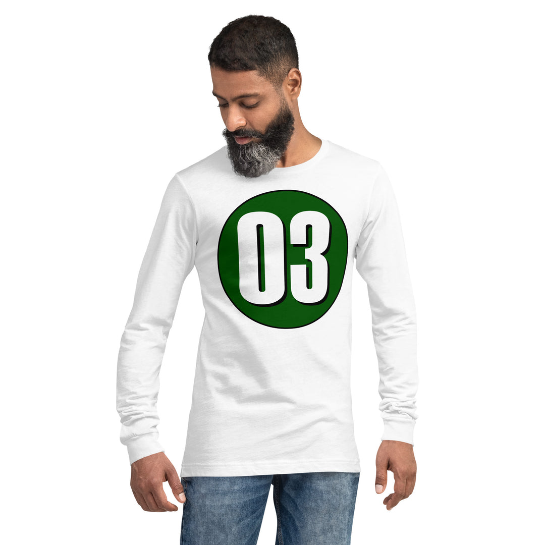 Unisex Long Sleeve Tee: White on Hunter Green 03