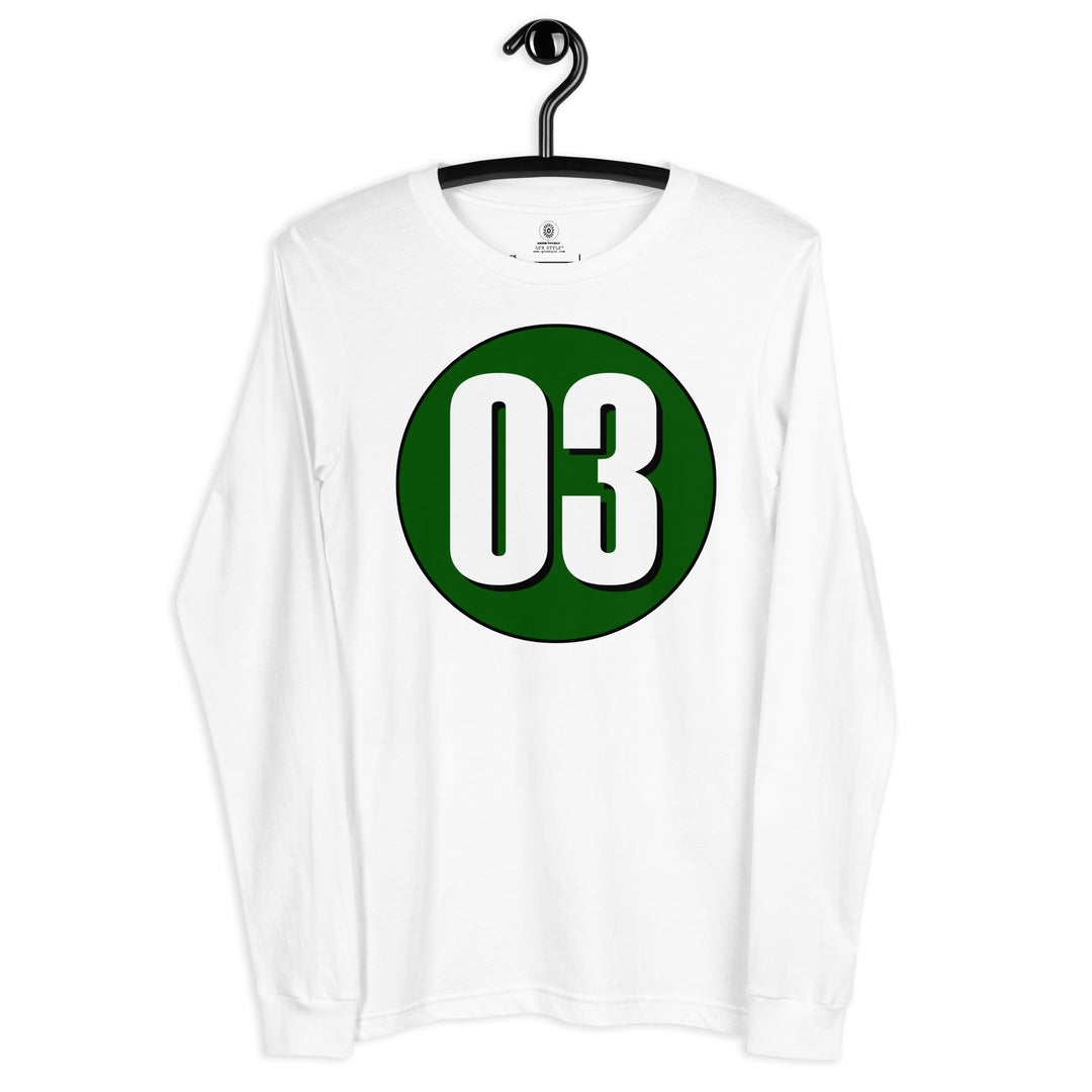 Unisex Long Sleeve Tee: White on Hunter Green 03