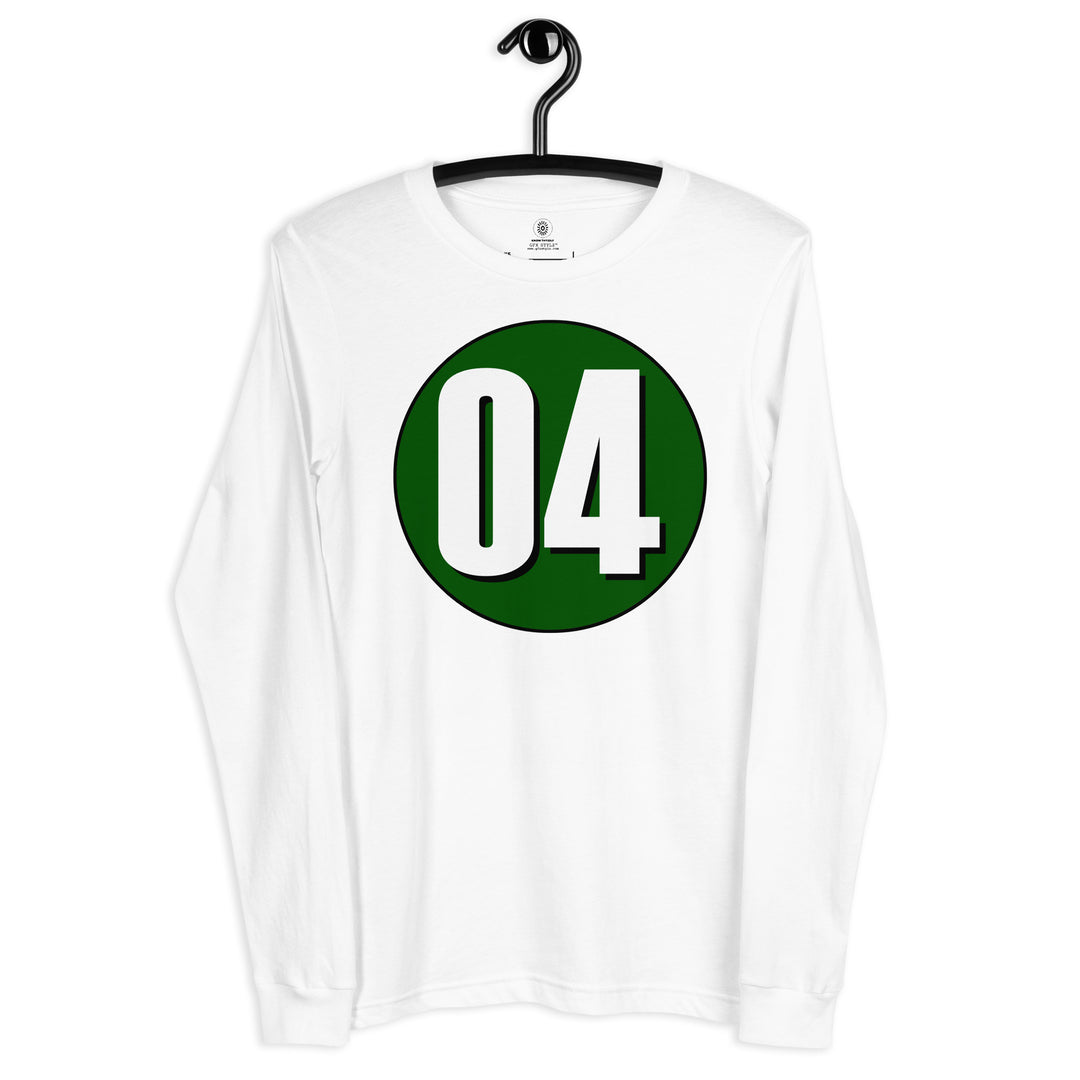 Unisex Long Sleeve Tee: White on Hunter Green 04