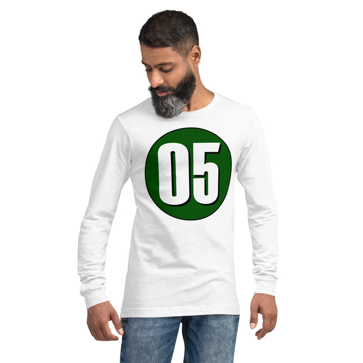 Unisex Long Sleeve Tee: White on Hunter Green 05