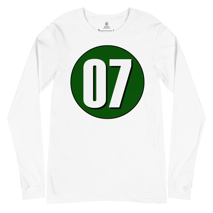 Unisex Long Sleeve Tee: White on Hunter Green 07