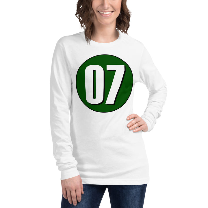 Unisex Long Sleeve Tee: White on Hunter Green 07