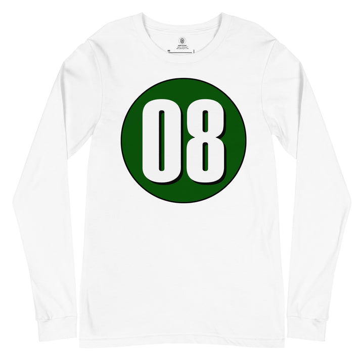 Unisex Long Sleeve Tee: White on Hunter Green 08