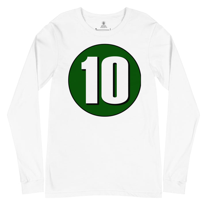 Unisex Long Sleeve Tee: White on Hunter Green 10