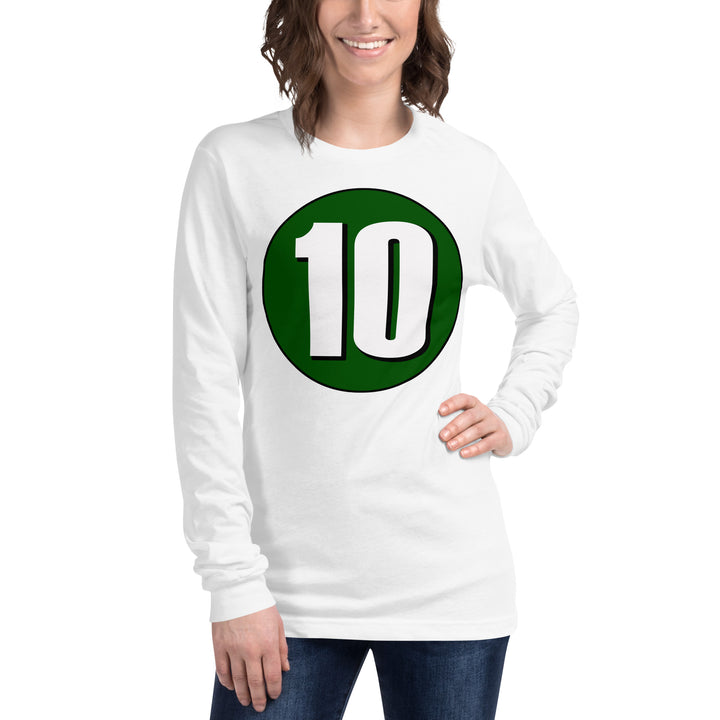 Unisex Long Sleeve Tee: White on Hunter Green 10