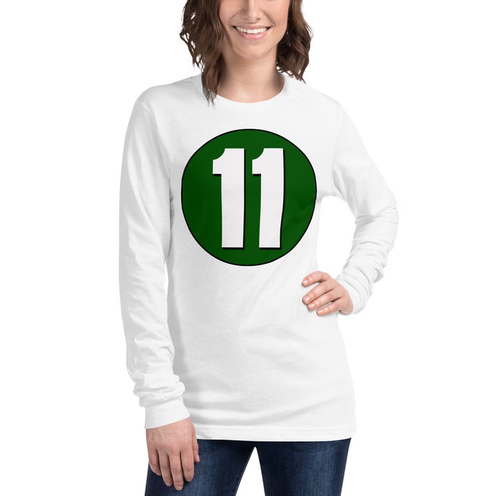 Unisex Long Sleeve Tee: White on Hunter Green 11