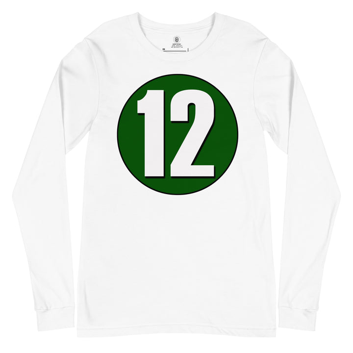 Unisex Long Sleeve Tee: White on Hunter Green 12