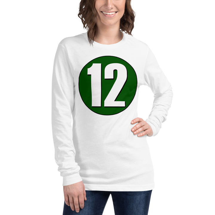 Unisex Long Sleeve Tee: White on Hunter Green 12