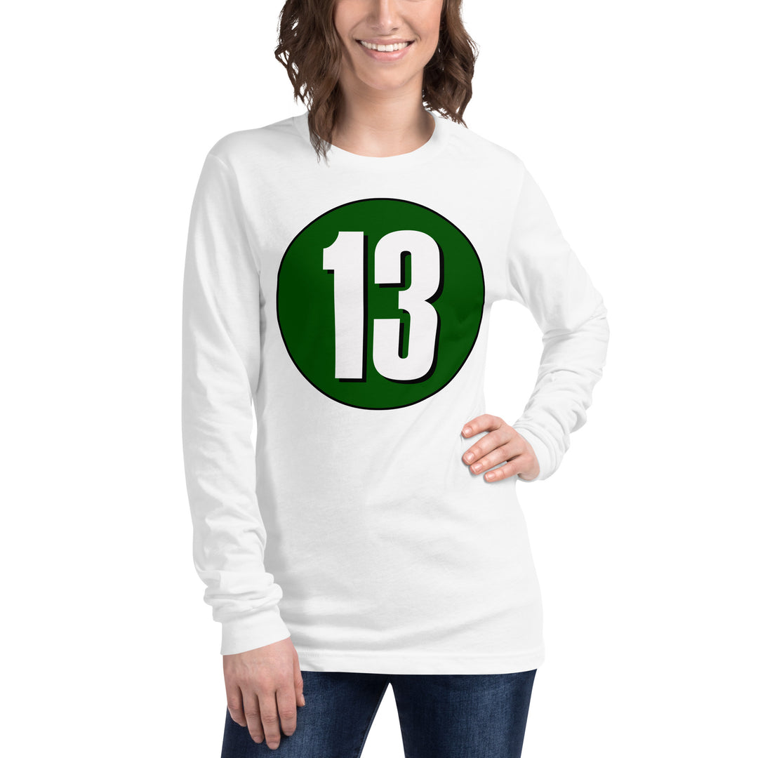 Unisex Long Sleeve Tee: White on Hunter Green 13