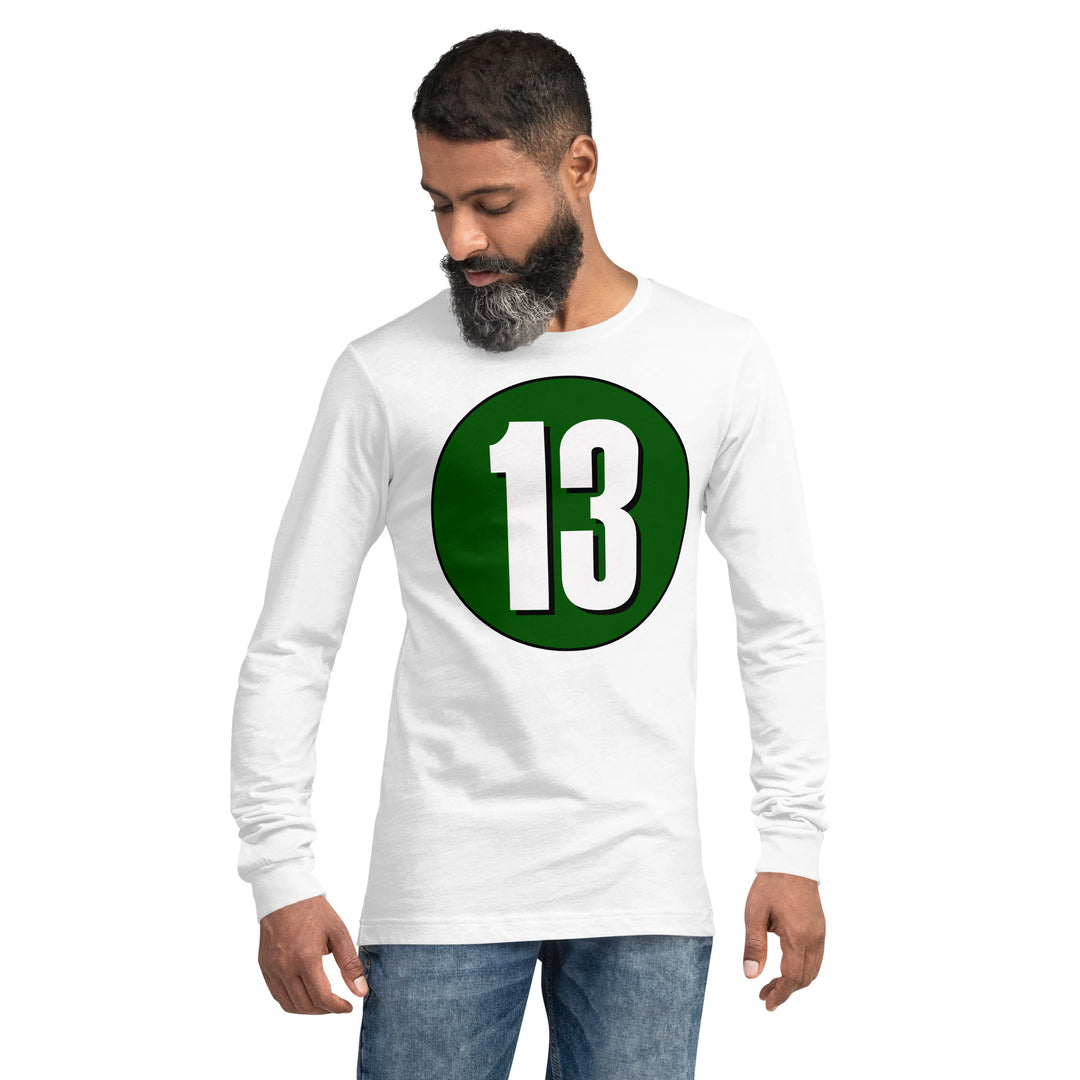 Unisex Long Sleeve Tee: White on Hunter Green 13