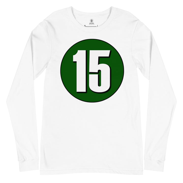 Unisex Long Sleeve Tee: White on Hunter Green 15