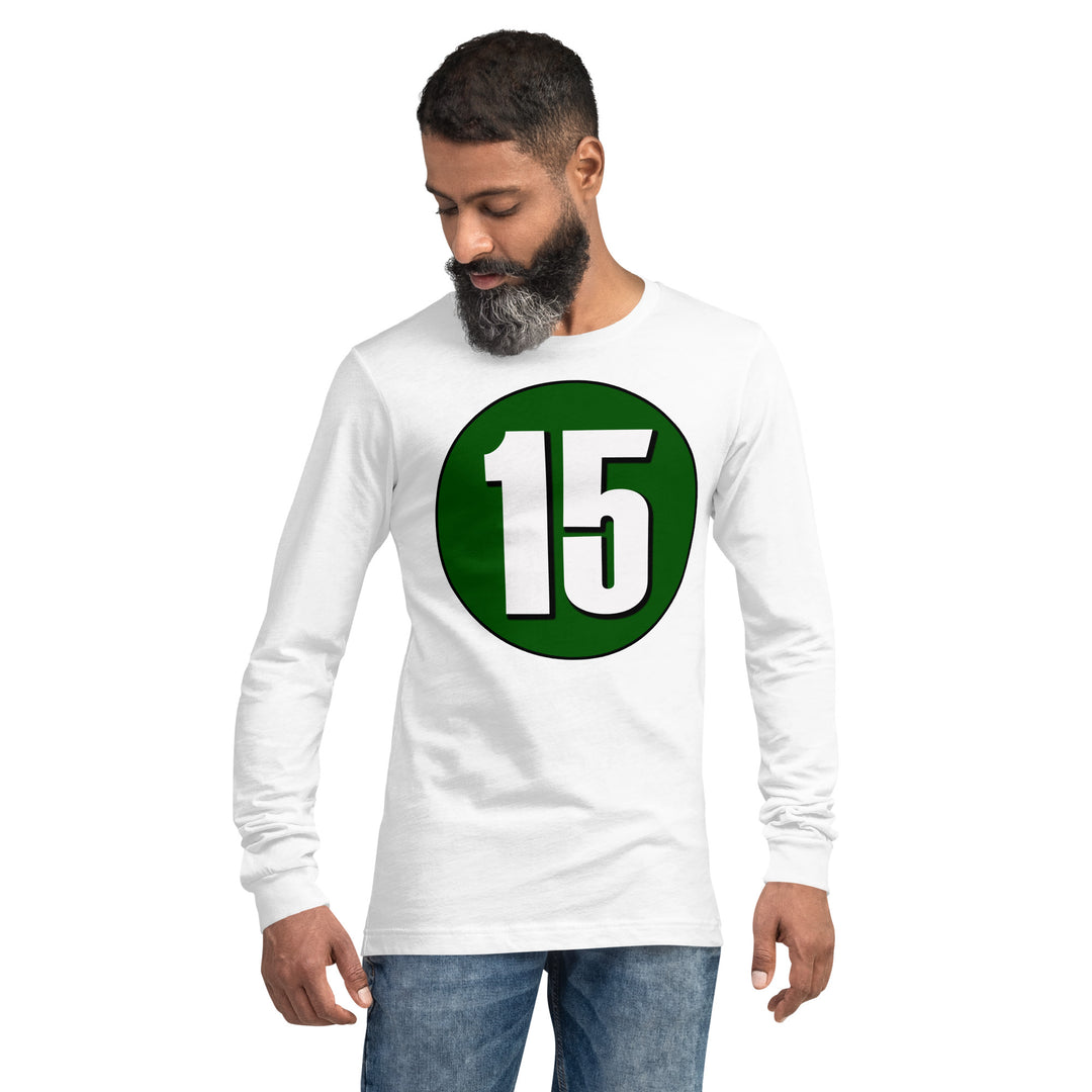 Unisex Long Sleeve Tee: White on Hunter Green 15