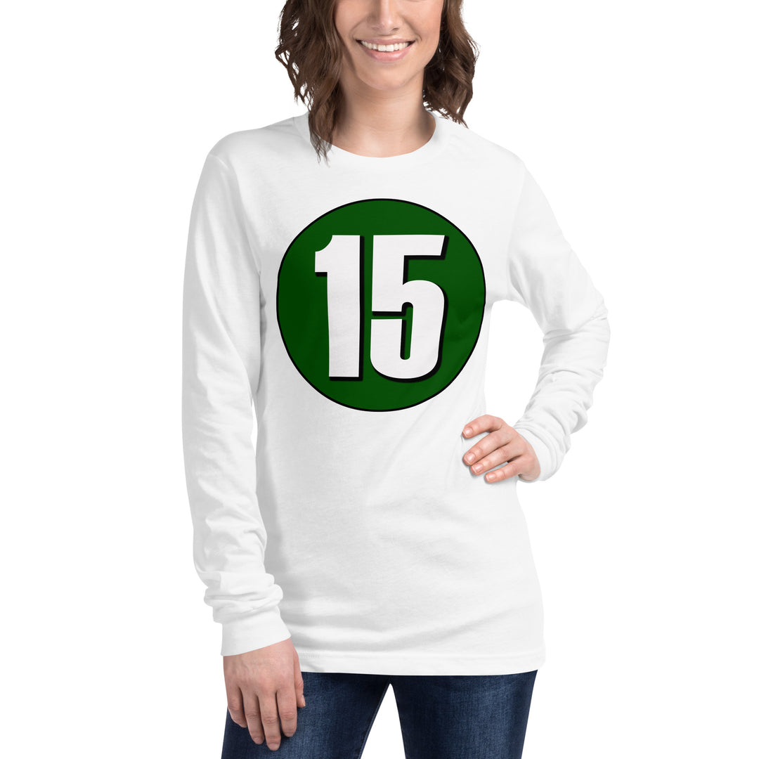 Unisex Long Sleeve Tee: White on Hunter Green 15