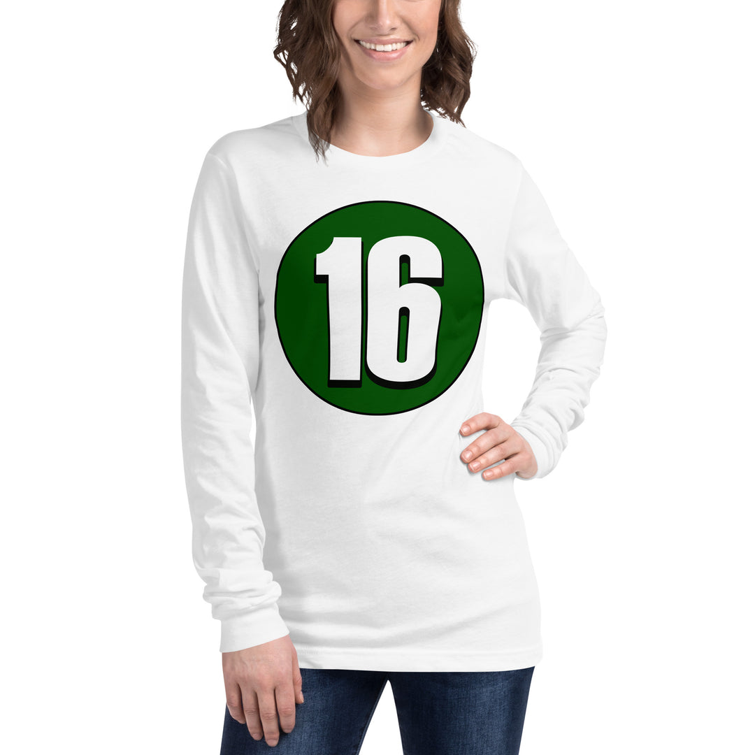 Unisex Long Sleeve Tee: White on Hunter Green 16