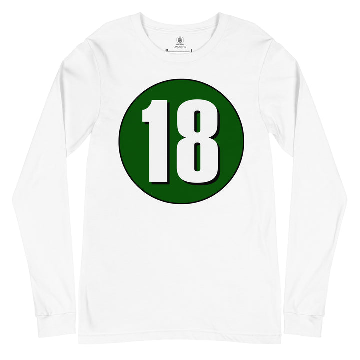 Unisex Long Sleeve Tee: White on Hunter Green 18