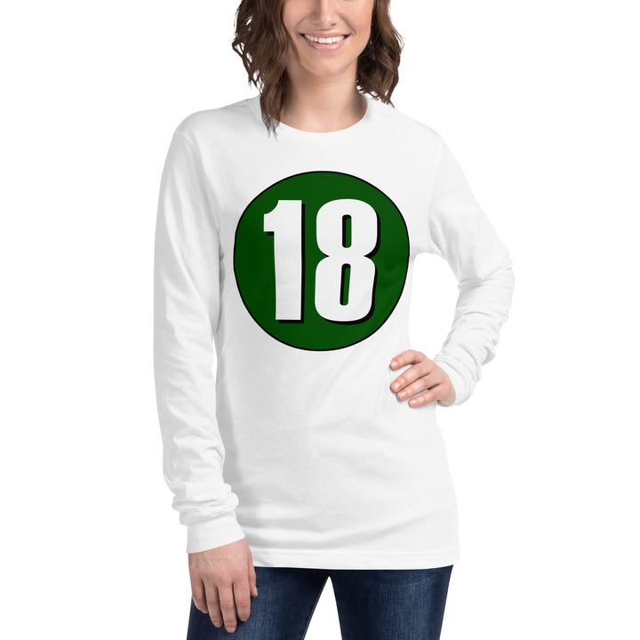 Unisex Long Sleeve Tee: White on Hunter Green 18