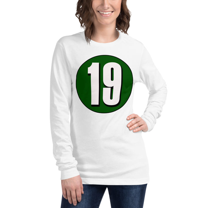 Unisex Long Sleeve Tee: White on Hunter Green 19