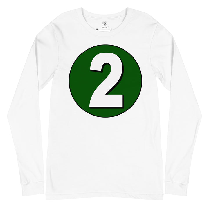 Unisex Long Sleeve Tee: White on Hunter Green 2