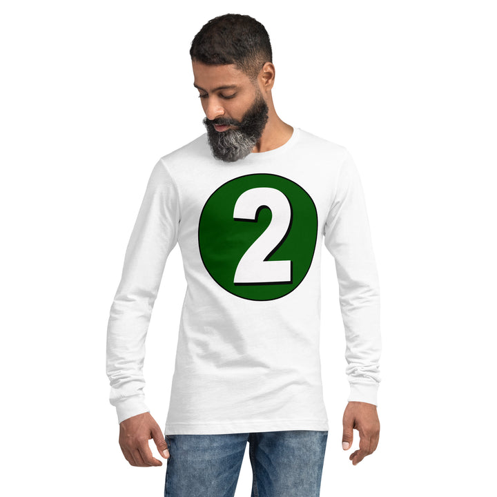 Unisex Long Sleeve Tee: White on Hunter Green 2