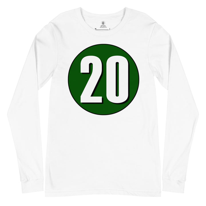 Unisex Long Sleeve Tee: White on Hunter Green 20