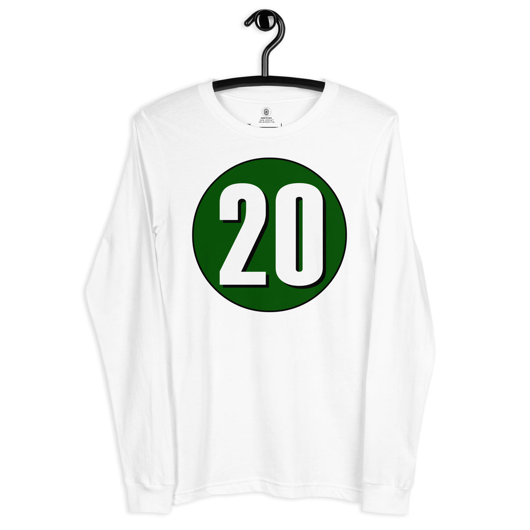 Unisex Long Sleeve Tee: White on Hunter Green 20