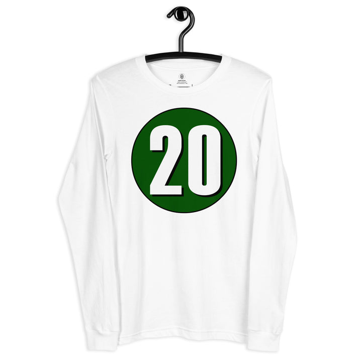 Unisex Long Sleeve Tee: White on Hunter Green 20