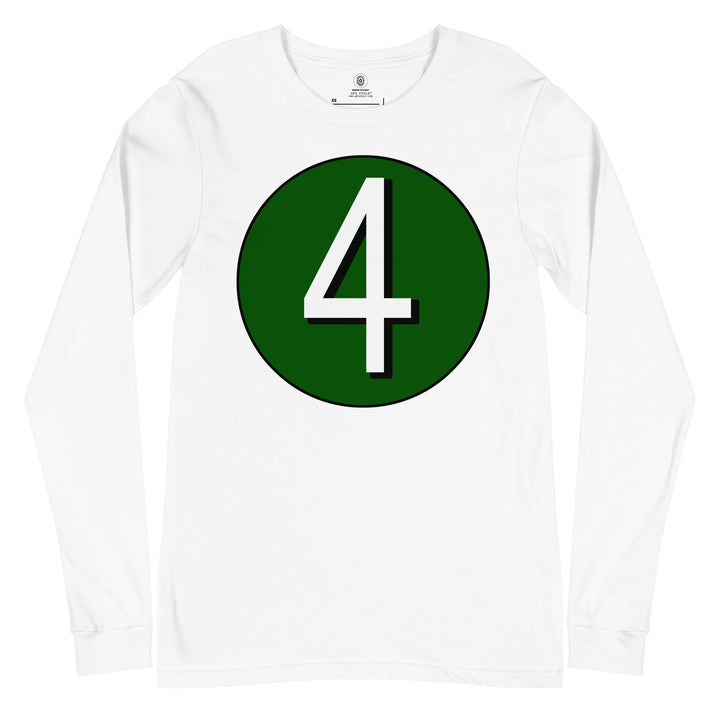 Unisex Long Sleeve Tee: White on Hunter Green 4