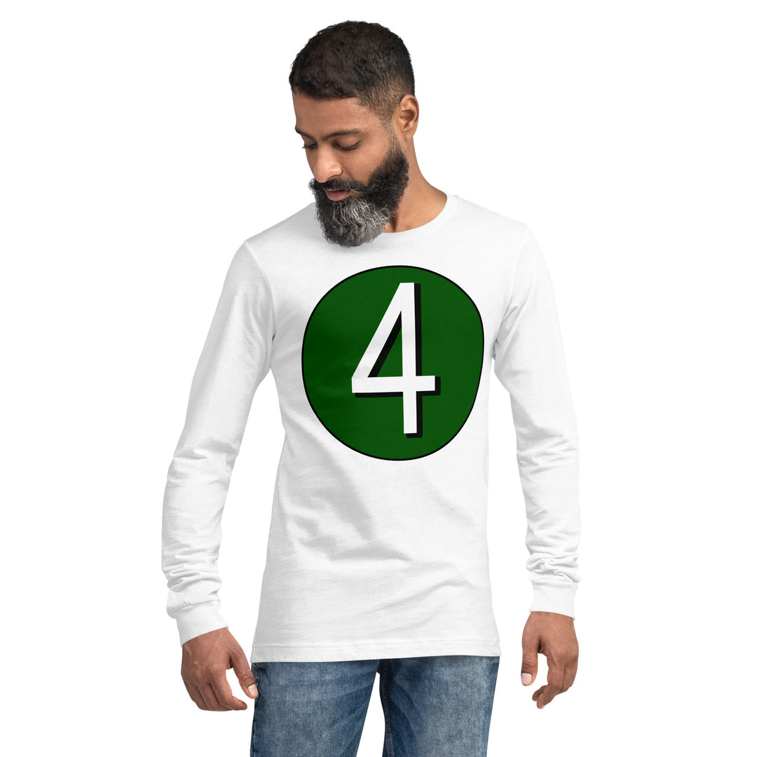 Unisex Long Sleeve Tee: White on Hunter Green 4