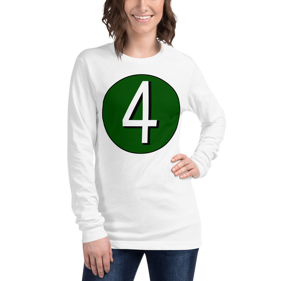 Unisex Long Sleeve Tee: White on Hunter Green 4