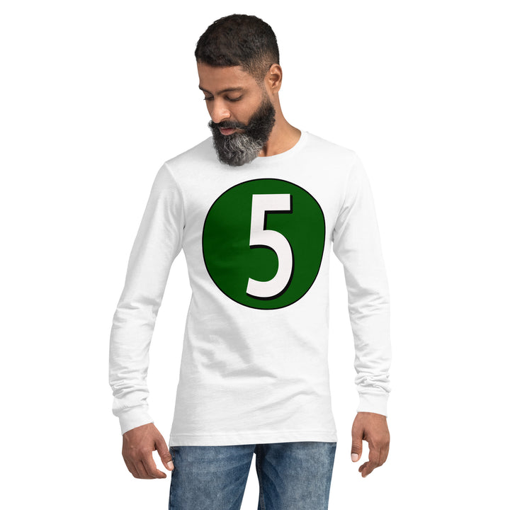 Unisex Long Sleeve Tee: White on Hunter Green 5