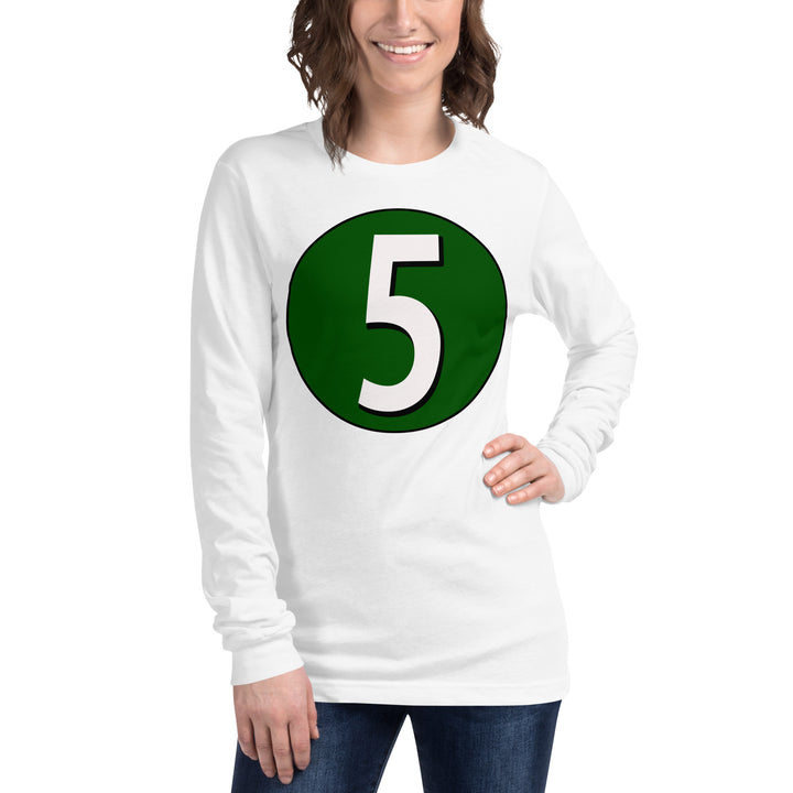 Unisex Long Sleeve Tee: White on Hunter Green 5