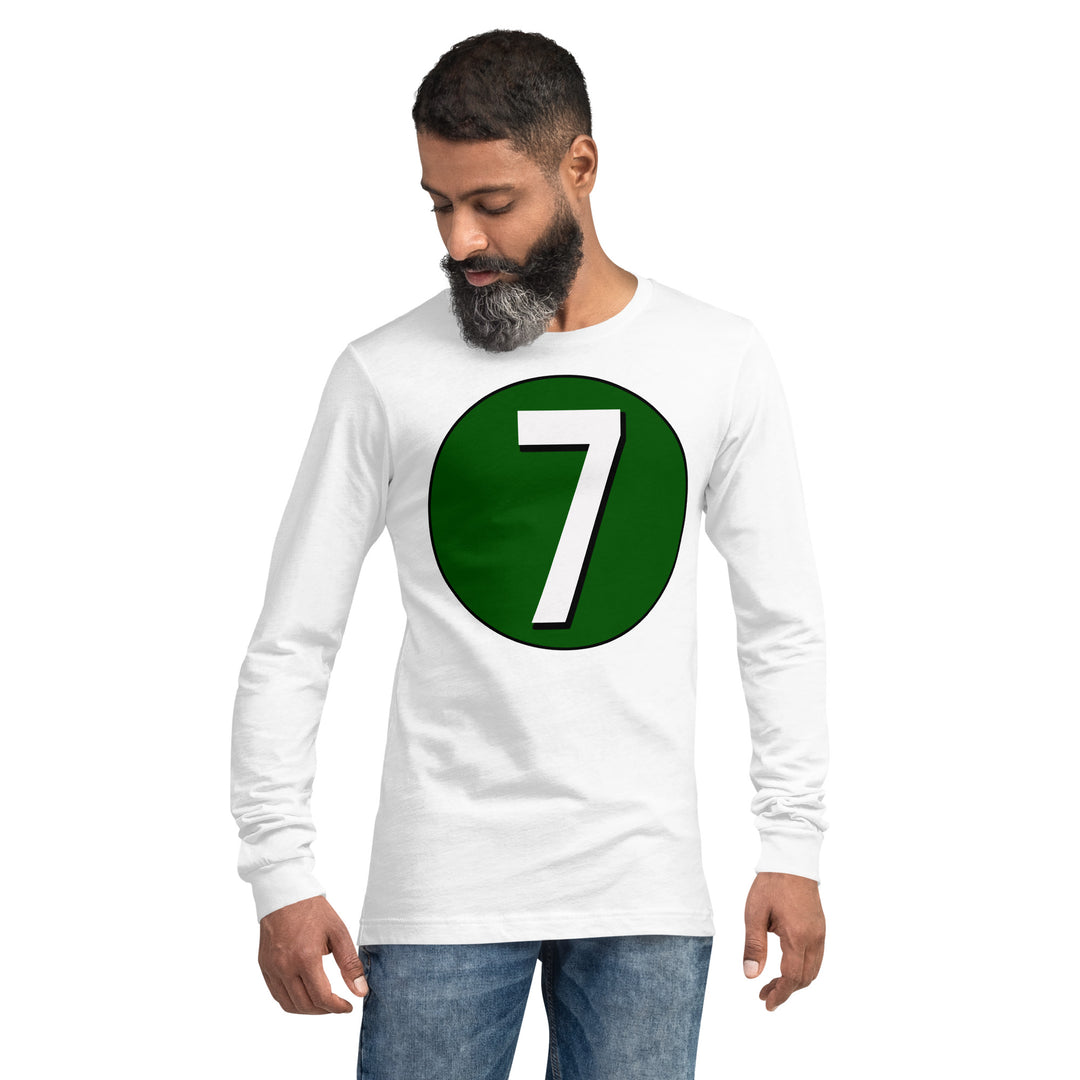 Unisex Long Sleeve Tee: White on Hunter Green 7