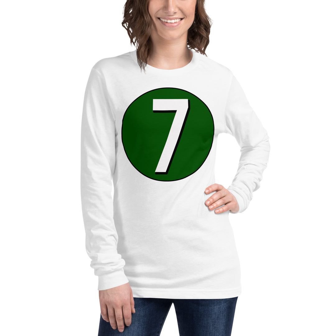 Unisex Long Sleeve Tee: White on Hunter Green 7