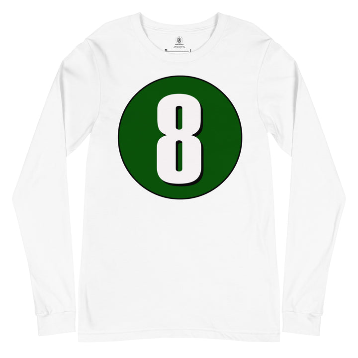 Unisex Long Sleeve Tee: White on Hunter Green 8