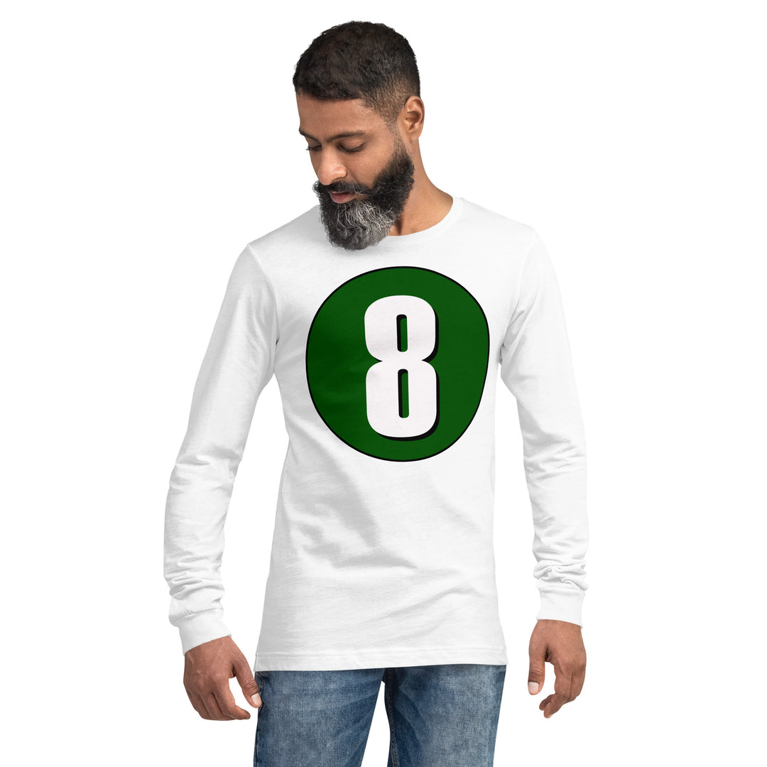 Unisex Long Sleeve Tee: White on Hunter Green 8