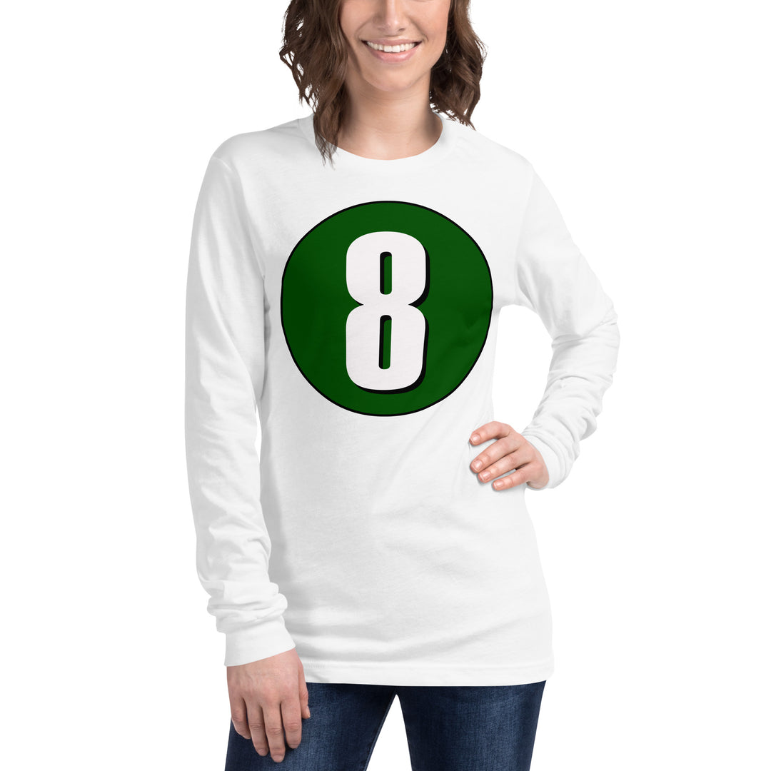 Unisex Long Sleeve Tee: White on Hunter Green 8