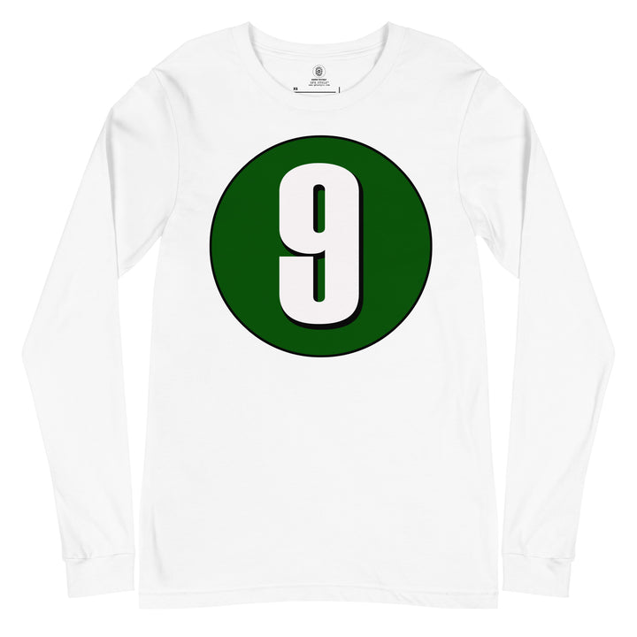 Unisex Long Sleeve Tee: White on Hunter Green 9