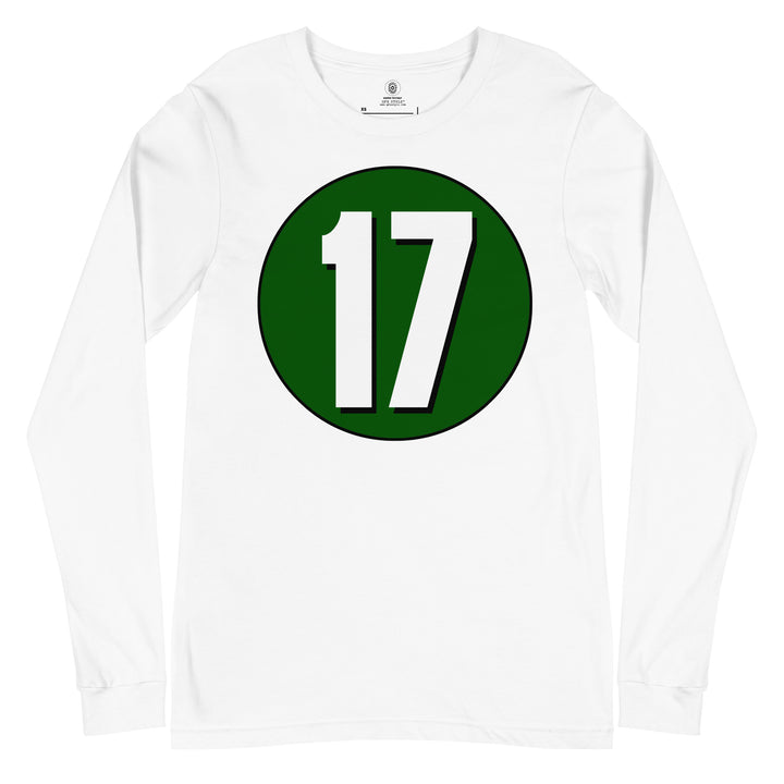 Unisex Long Sleeve Tee: White on Hunter Green 17