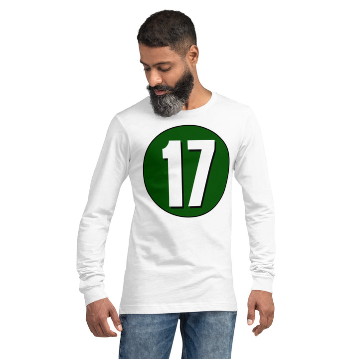 Unisex Long Sleeve Tee: White on Hunter Green 17