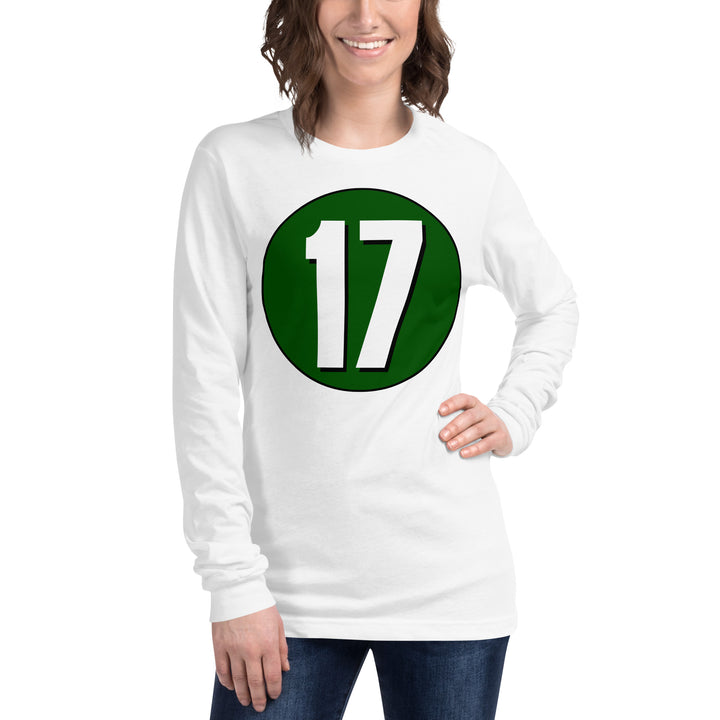 Unisex Long Sleeve Tee: White on Hunter Green 17