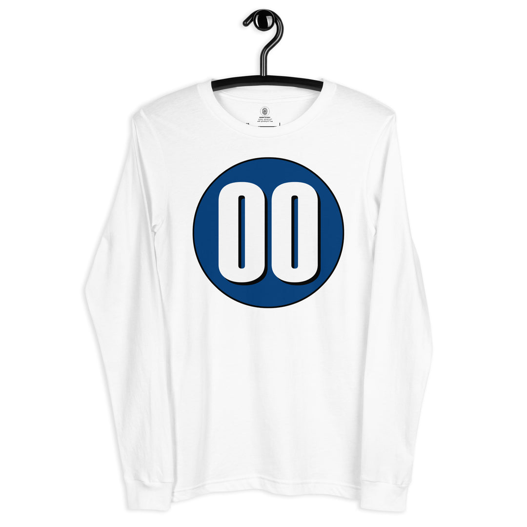 Unisex Long Sleeve Tee: White on Navy Blue 00