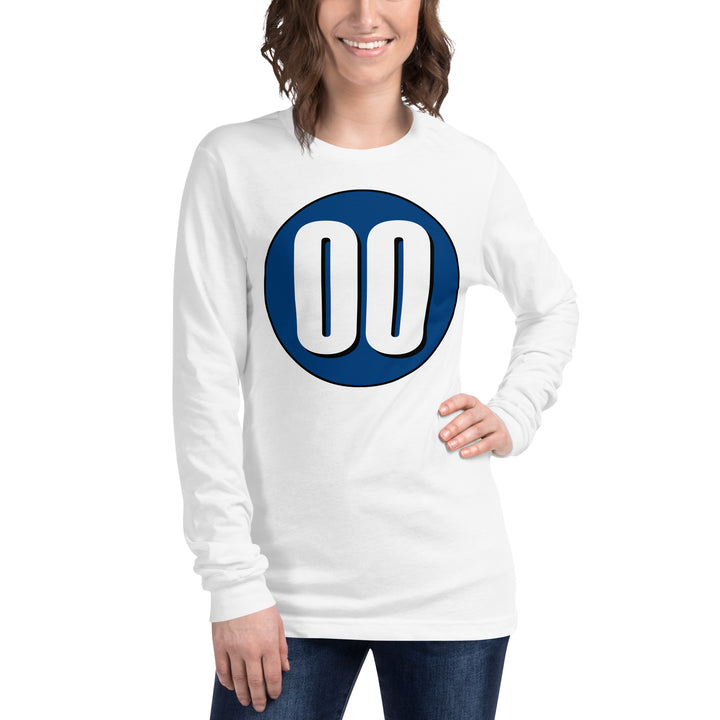 Unisex Long Sleeve Tee: White on Navy Blue 00