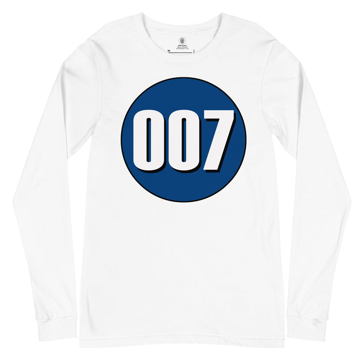 Unisex Long Sleeve Tee: White on Navy Blue 007